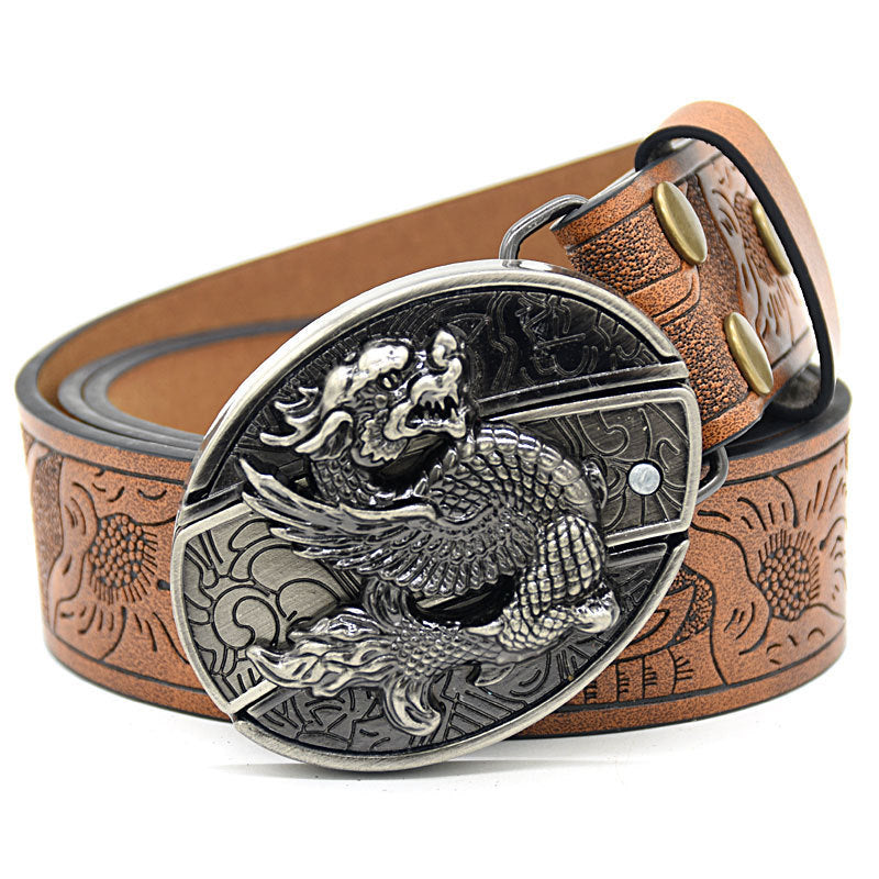 Personality Student Trendy Printing Engraving Smooth Buckle Knife Embossing Belt