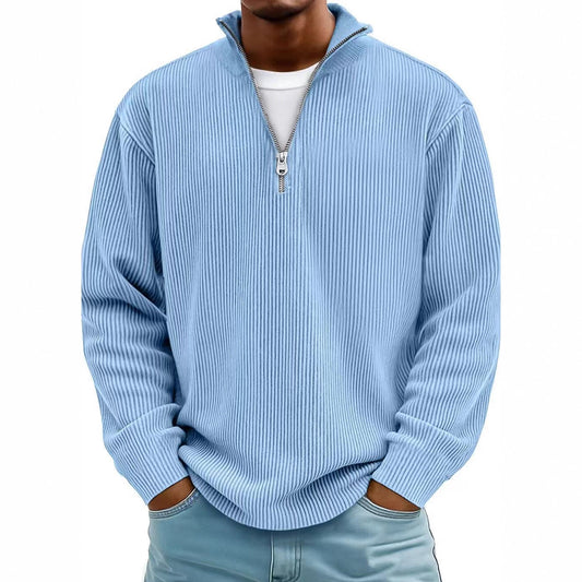 Casual Ribbed Stand Collar Zipper Corduroy Long Sleeve