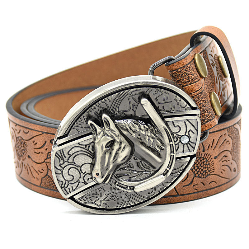 Personality Student Trendy Printing Engraving Smooth Buckle Knife Embossing Belt