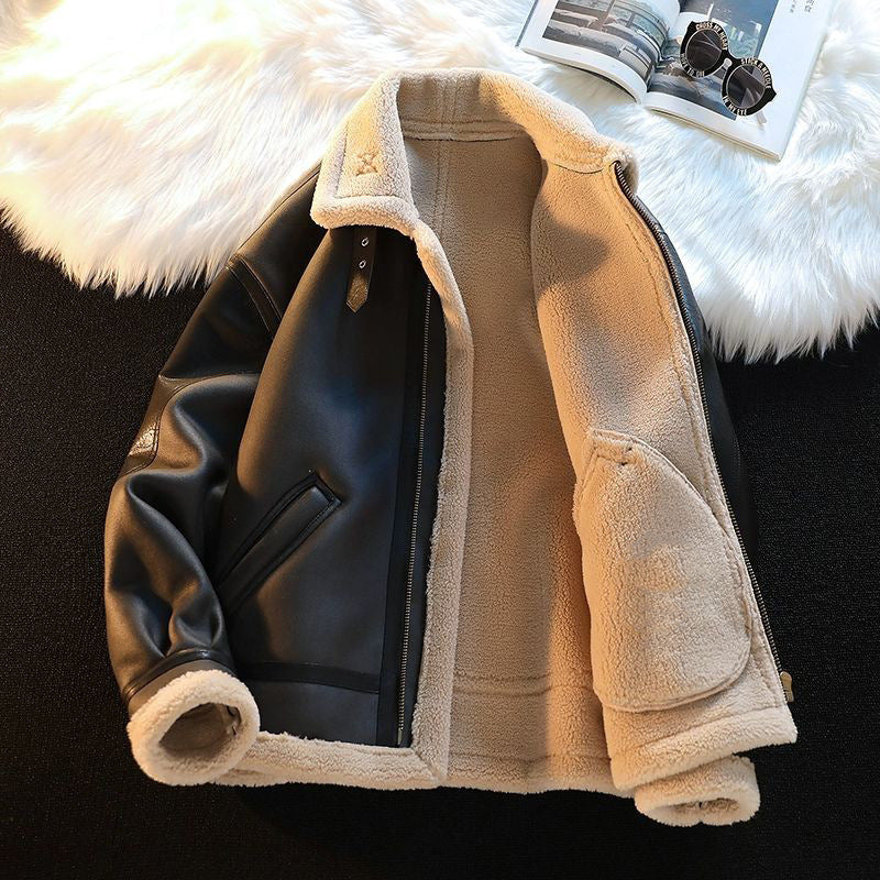 Men's Winter Fleece Cashmere Leather Coat
