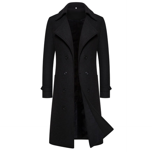 Autumn And Winter Long Double Breasted Trench Coat Men's Woolen