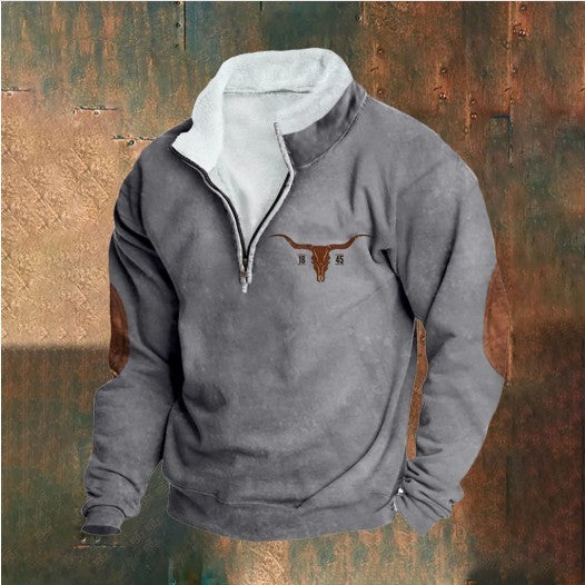 Retro Patchwork Half Cardigan Men's Long-sleeved Sweater